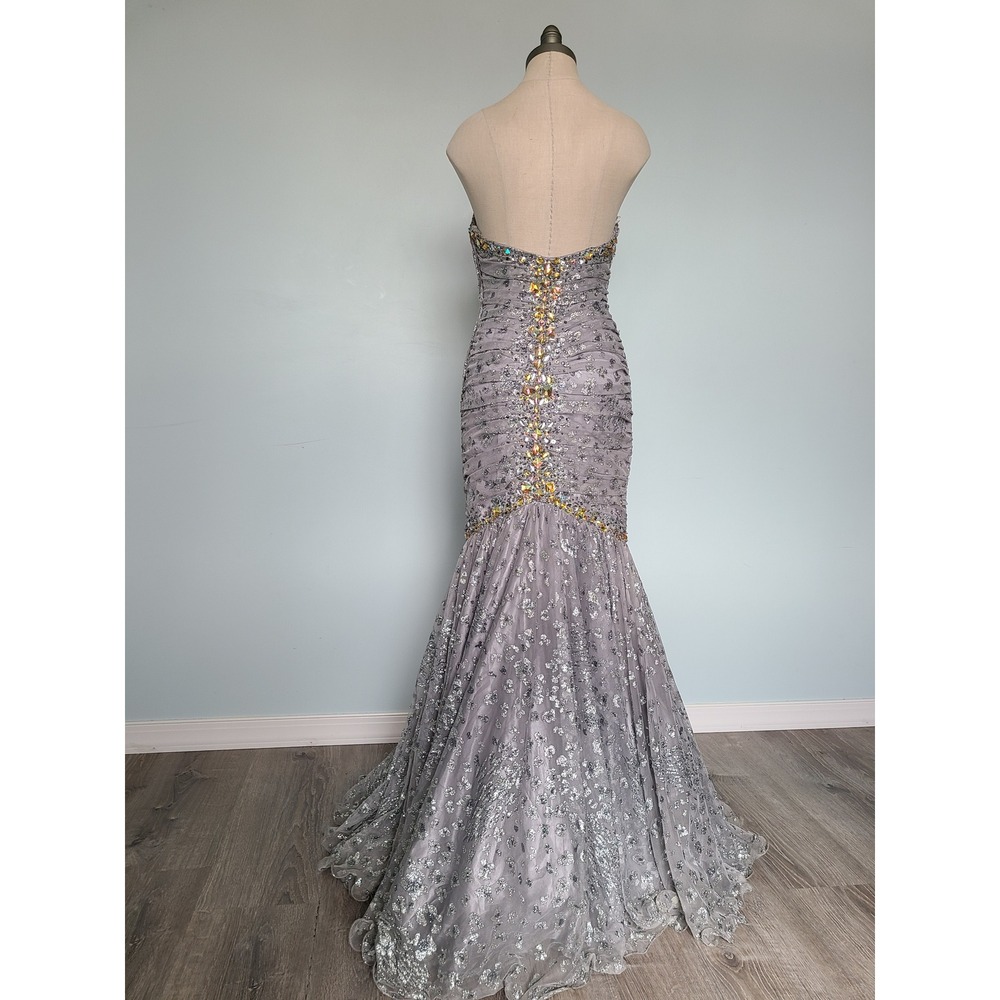 Jovani Sz 2 Mermaid Formal Prom Dress Silver Sparkly Cheetah Y2K McBling Studded - Picture 2 of 11
